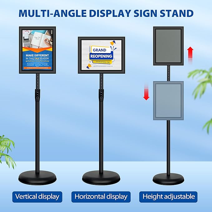 2Pack 8.5x11 Inch Adjustable Pedestal Poster Sign Stand, Heavy Duty Floor - Image 2