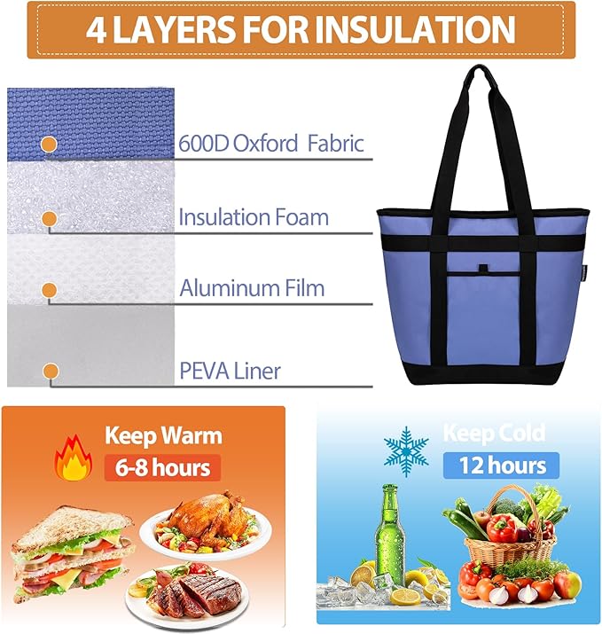 Insulated Cooler Bag, Reusable Grocery Bags - Image 3
