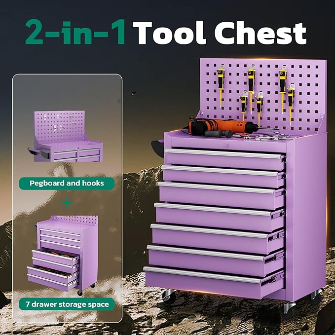 Greenvelly 7-Drawer Metal Tool Chest, Rolling Tool Chest - Image 5