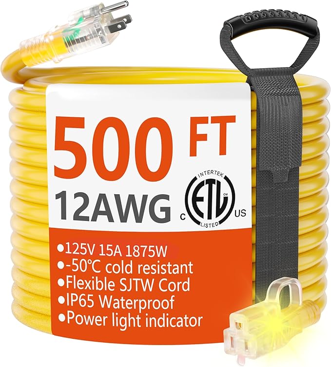 HUANCHAIN 500 ft Outdoor Extension Cord Waterproof 12/3 Gauge Heavy Duty by huanchain