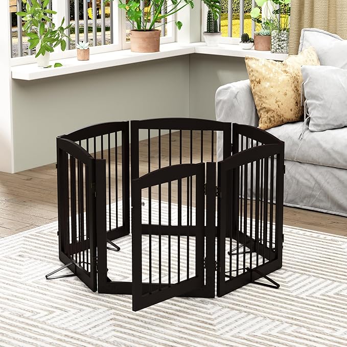 Freestanding Pet Gates with Walk Through Door, Dog Indoor Fence, Dog Gate - Image 2