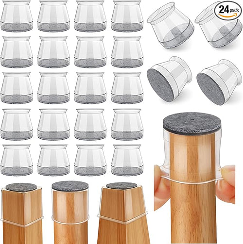 24 Pcs Chair Leg Floor Protectors Round, Silicone Felt Furniture Leg Pads Caps by Ansible