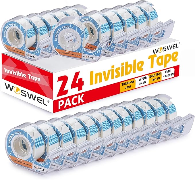Tape Refills with Dispenser, 24 Roll Invisible Tapes, 3/4 Inch X 600 in by WonderfulOptions
