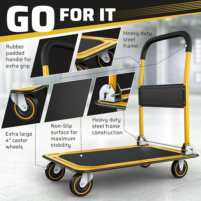 Heavy Duty Foldable Push Cart Dolly | 330 lbs. Capacity | Upgraded Collapsible - Image 3