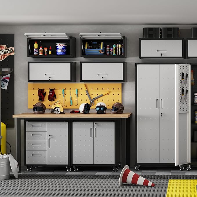 Metal Wall Cabinet with Up-flip Door, Heavy Duty Garage Wall Mounted Storage - Image 2