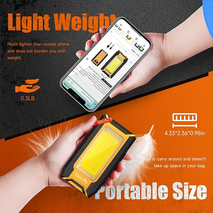 WARSUN LED Work Light Rechargeable, Magnetic COB Portable Worklights, 40w 1500 - Image 4