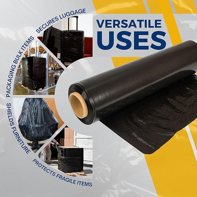 Rockin Rolls Black Stretch Wrap 18"x1500 ft, 80 Gauge – 4 Rolls Heavy Duty - Image 4