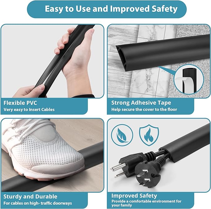 Cord Hider Floor, Cord Protector Floor Extension Cable Cover, Soft PVC Wire - Image 3