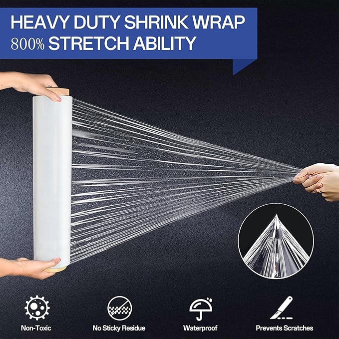 Stretch Film 18 Inch x 1500FT, Shrink Wrap Roll 80 Gauge, 800% Industrial - Image 4