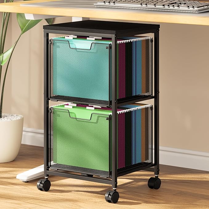 Rolling File Cart with 2 Storage Drawers, File Cabinet with Wheels, Hanging by shengbaomaoyi
