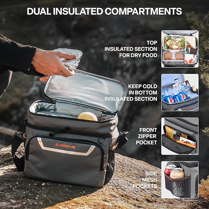 EVERFUN Small Cooler Lunch Box Mini Leak-Proof Soft Double Deck 24 Can Personal - Image 3