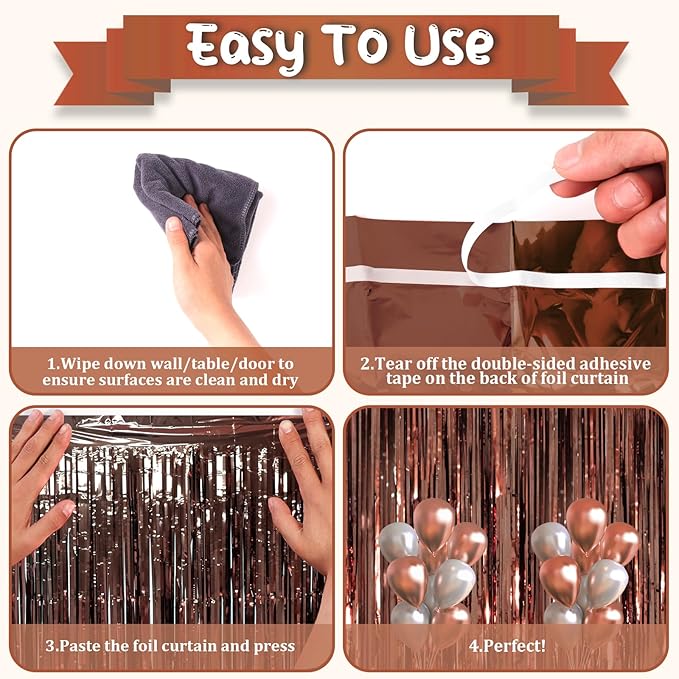 3 Pack 3.3 x 8.2 ft Brown Foil Fringe Backdrop Curtains, Tinsel Streamers Party - Image 4