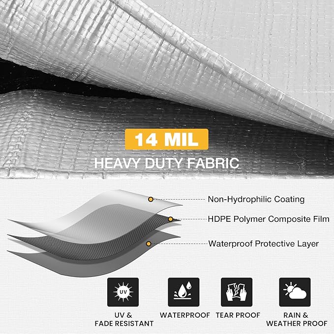 Tarp 10x12 Feet 14 Mil Heavy Duty Waterproof Tarp, Large Multipurpose Cover - Image 2