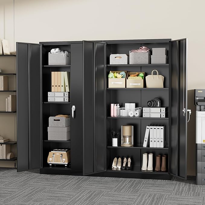 Greenvelly Metal Storage Cabinets 72” Black Garage Steel Storage Cabinet - Image 9