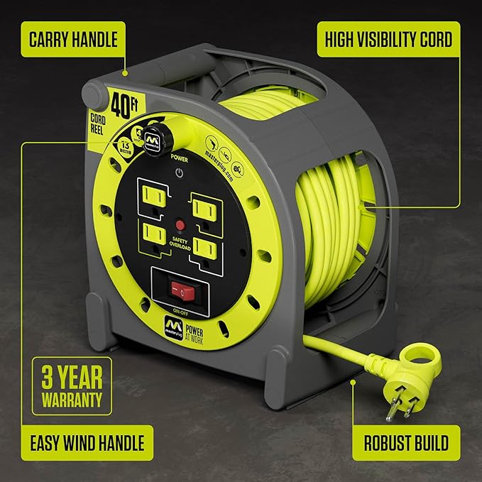 Masterplug 40ft Case Cord Reel, Retractable Extension Lead - Image 3