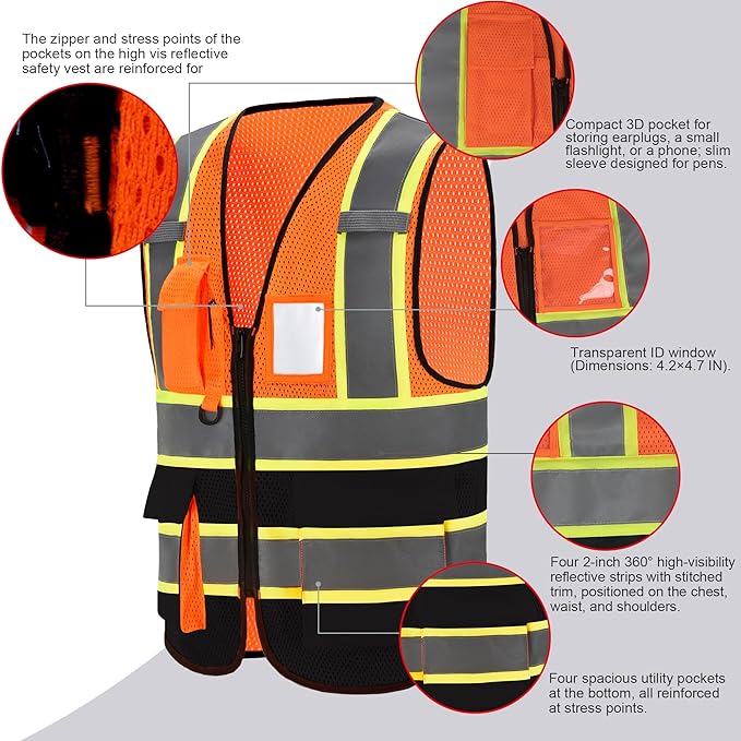 A-SAFETY Mesh High Vis Vest Lightweight Reflective Construction Vest - Image 4