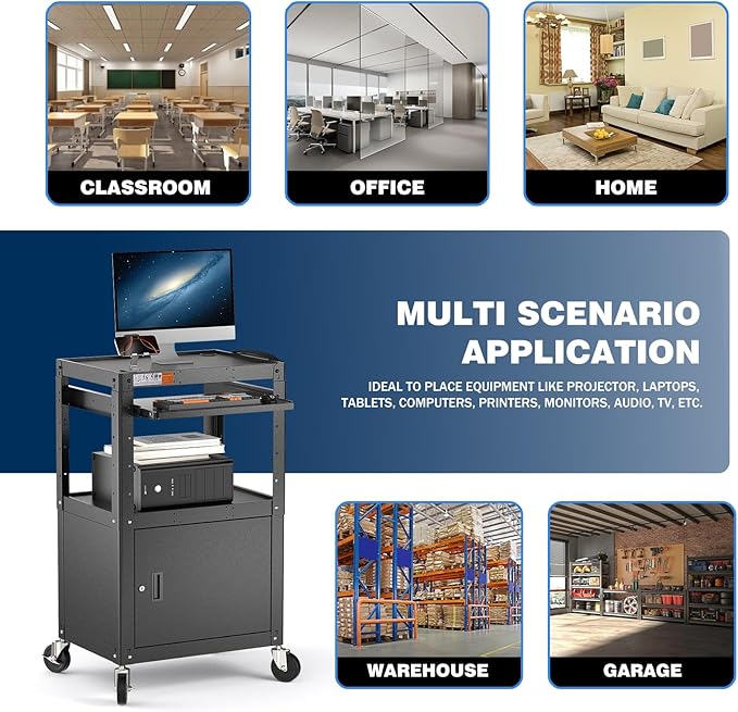 Steel Large AV Cart with Locking Cabinet - Image 9