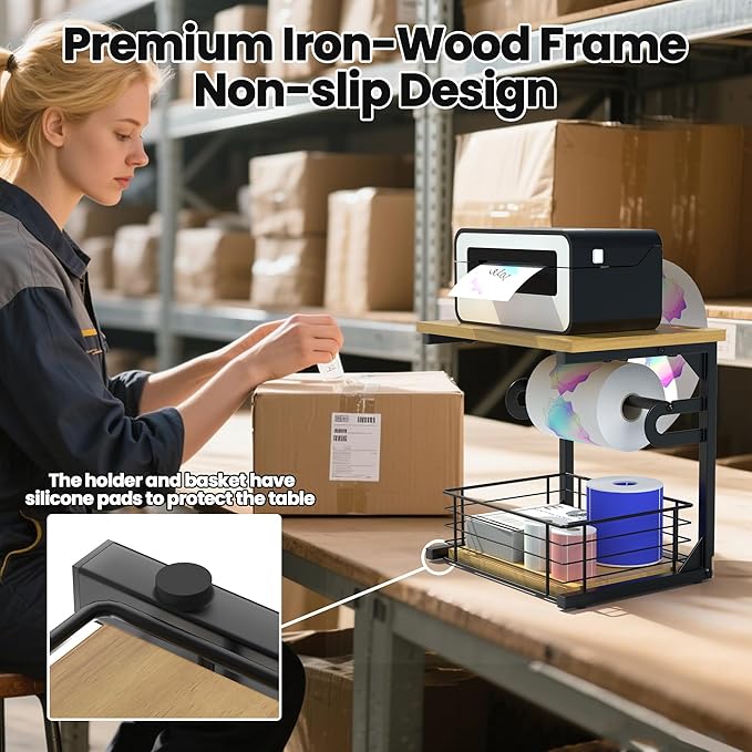 Label Holder for Rolls and Fan-Fold Labels, Wooden Thermal Sticker Roll Holder - Image 4