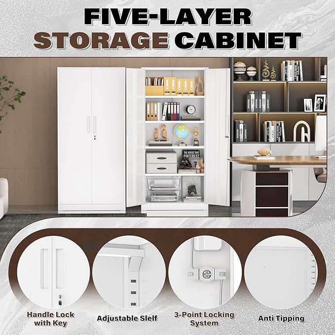 Incbruce 72” Metal Storage Cabinet, Locking Tall Steel Storage Cabinet - Image 8