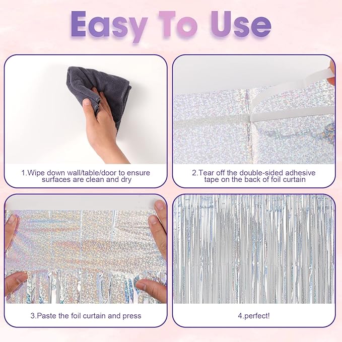 3 Pack 3.3x8.2 Feet Laser Silver Foil Fringe Backdrop Curtains, Tinsel - Image 4