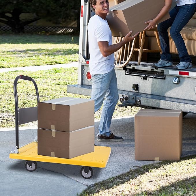 Hand Cart 660 lbs, Push Cart Dolly Yellow, Capacity Platform Truck Foldable - Image 7