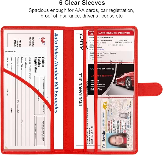 Car Registration and Insurance Holder, Leather Magnetic Shut Vehicle Glove Box - Image 3
