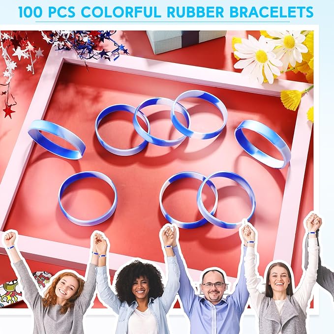 Liliful 100 Pcs Silicone Rubber Wristbands Rubber Wristband Bracelet Bands - Image 6