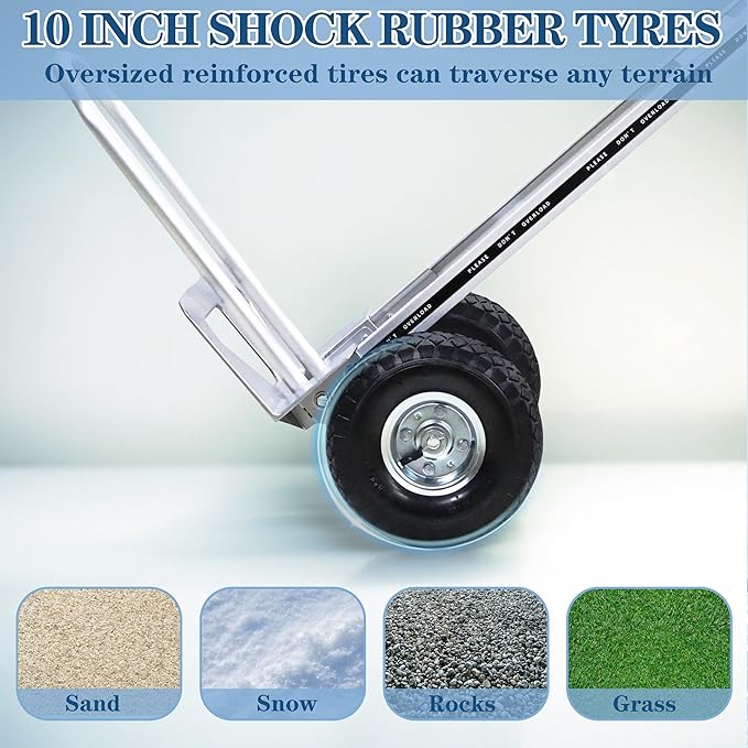 Aluminum Alloy Hand Truck with U-Shaped Handle, 2 Rubber Wheels, 600 lb Capacity - Image 5