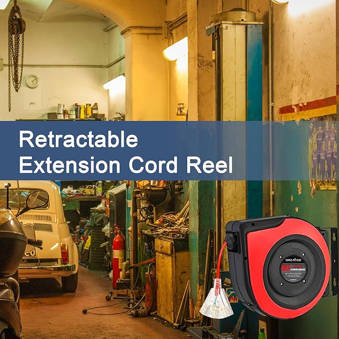 Retractable Extension Cord Reel, 65 Feet 12 AWG/3C SJTOW Heavy Duty Power Cord - Image 7