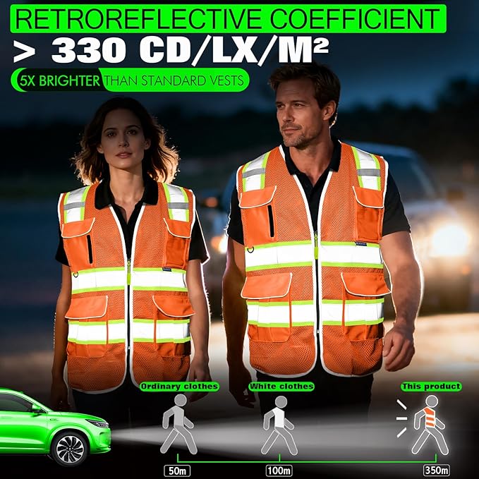 BeautyWill Custom Logo 10 Pockets Safety Vest Class2 ANSI Certified High - Image 2