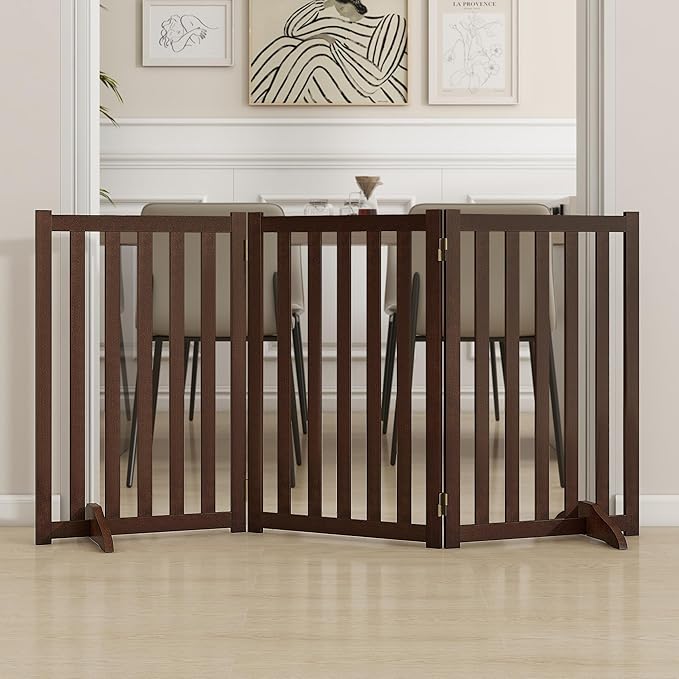 30" Height Tall Freestanding Pet Gate, Solid Wood Folding Safety Fence Wooden by Axeman