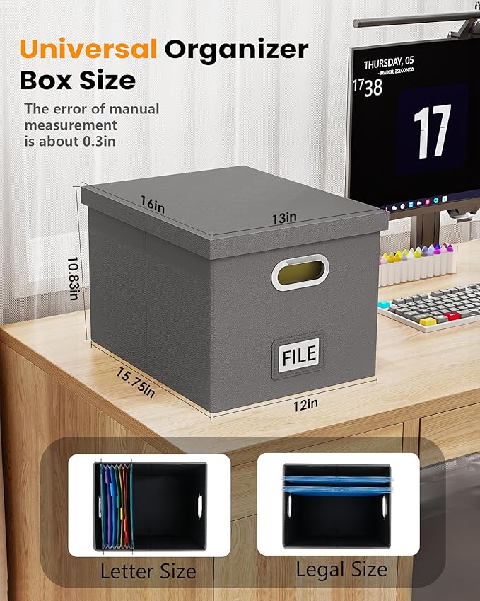 Oterri File Organizer Box with Lid, Portable Hanging File Box - Image 3