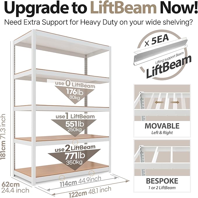 HOMEDANT House 48.1" W Deep 5 Tier Heavy Duty Garage Shelving Adjustable Metal - Image 2