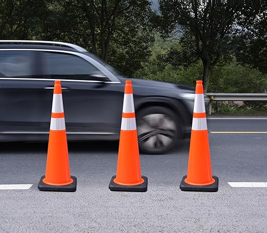 Fluorescent Orange/Green PVC Traffic Cones, Heavy Black Base Parking Lot Cone - Image 3