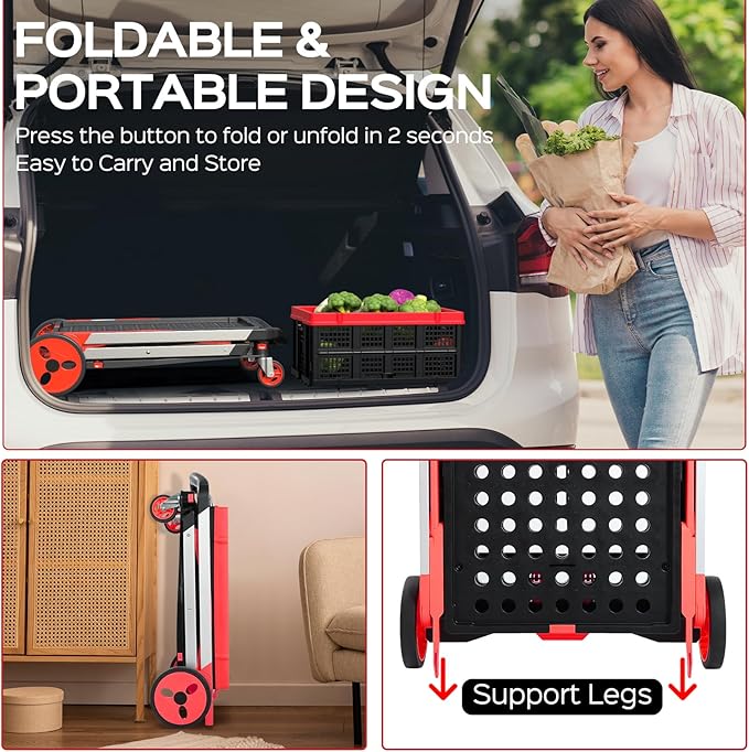 Collapsible Shopping Cart with Wheels, 200 lbs Capacity Grocery Cart on Wheels - Image 4