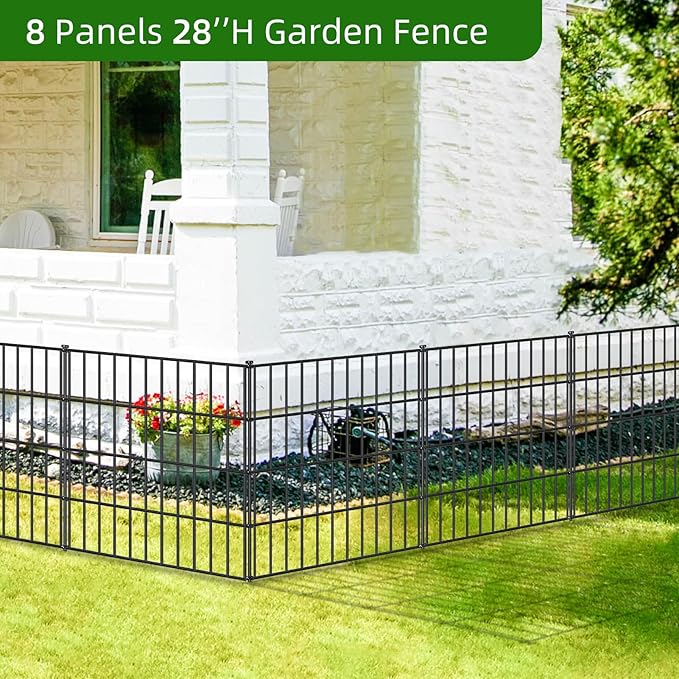 Metal Garden Fence 28in x 18.7ft, 8 Panels + 9 Stakes Dog Fence Border Fence - Image 5