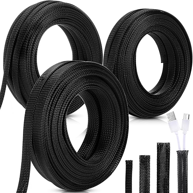Pangda 150 Feet 1/4, 3/8 Inches Wire Loom PET Expandable Braided Sleeving by Pangda