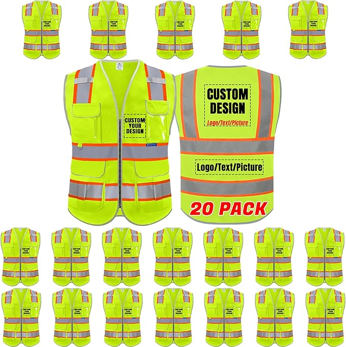 BeautyWill Custom Logo 10 Pockets Safety Vest Class2 ANSI Certified High by BeautyWill