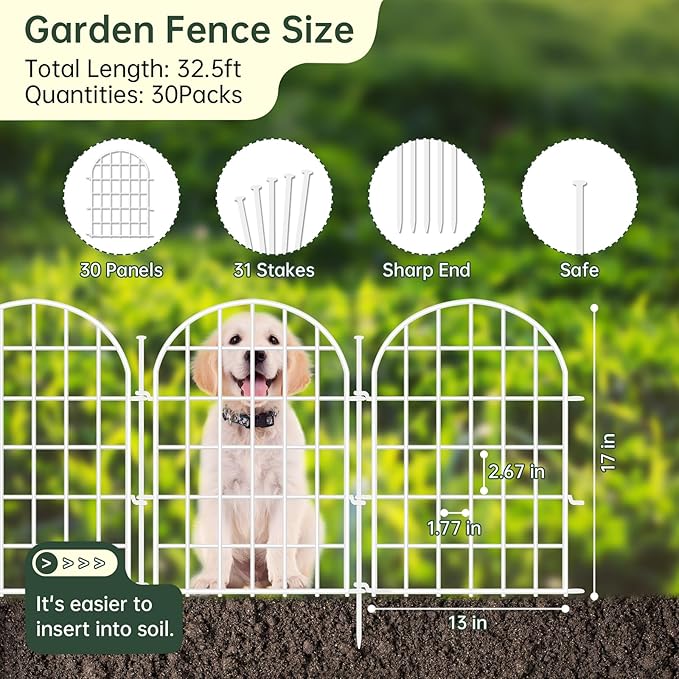 32.5ft x 22in Panels Garden Fence, 30 Panels Arched No Dig Fence, Decorative - Image 2