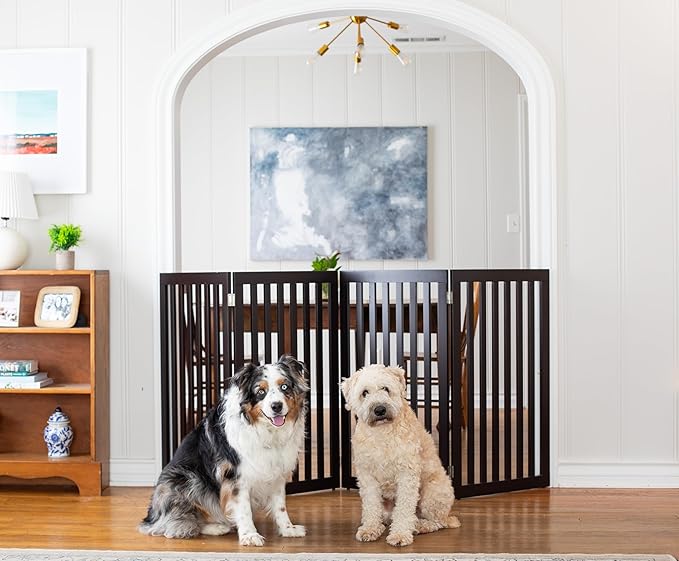 INTERNET'S BEST Dog Gate Indoor Freestanding Pet Barrier, Folding Wood Dog Fence - Image 7