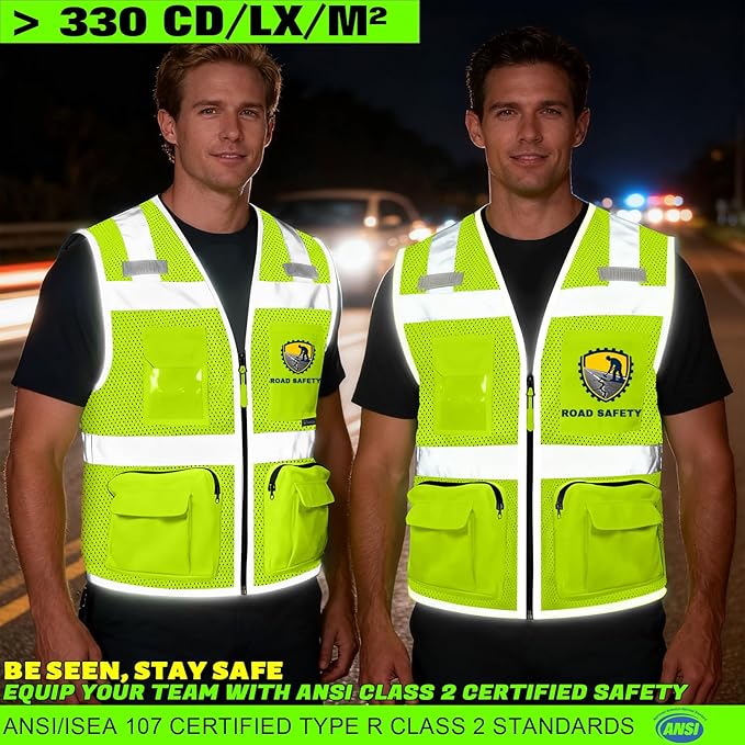 BeautyWill Custom Logo Safety Vest Class2 High Visibility Reflective Vest - Image 2