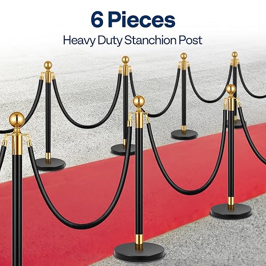 VIVOHOME Iron Stanchion Post Queue 6PCS Pole w/ 4 Red Velvet Ropes, Crowd - Image 2
