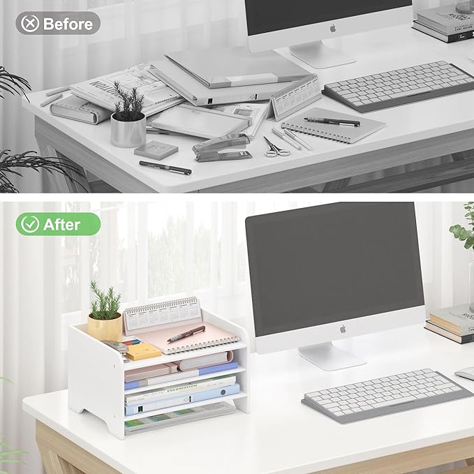 Bamboo Desk Organizer Mail Holder Countertop Letter Tray File Organizer - Image 5