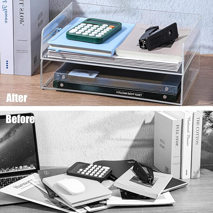 2 Pack Stackable Acrylic Paper Organizer Tray Clear Desk Letter Tray - Image 7