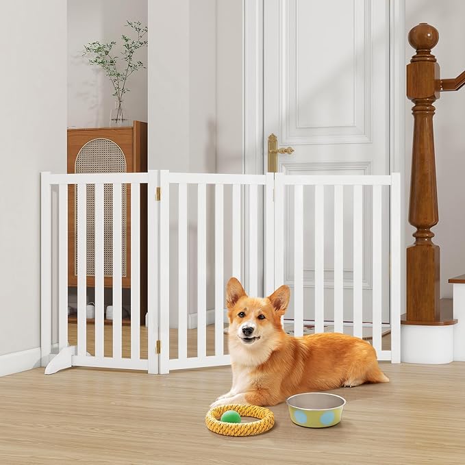 30" Height Tall Freestanding Pet Gate, Solid Wood Folding Safety Fence Wooden - Image 2