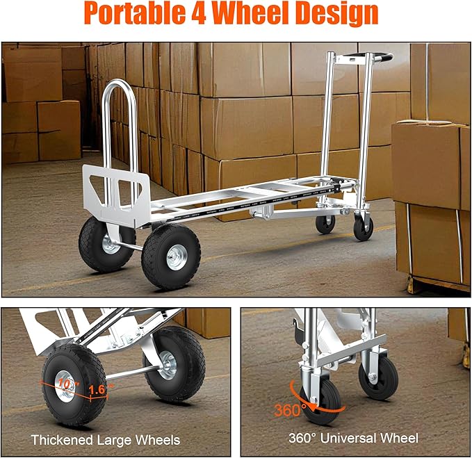 3in1 Convertible Hand Truck Dolly Cart, 880 lb Aluminum Hand Trucks Heavy Duty - Image 5