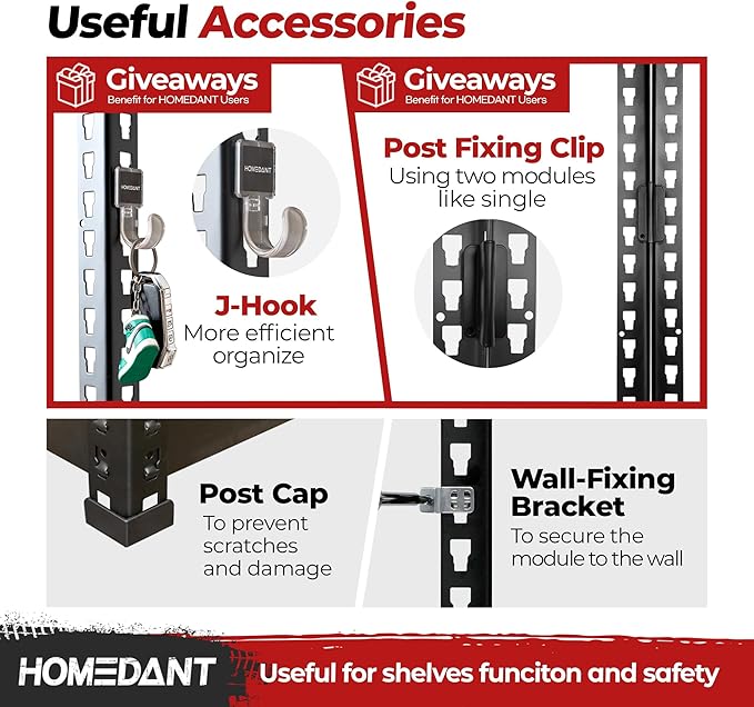 HOMEDANT 39.8" W 5 Tier Heavy Duty Garage Shelving Adjustable Metal Rack - Image 6