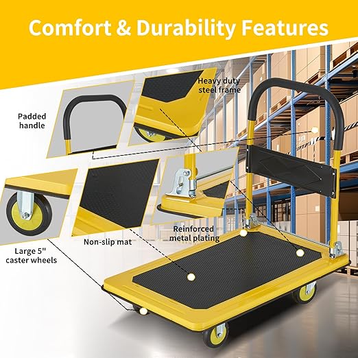 Foldable Push Cart Dolly, Heavy Duty Flat Bed Cart - Image 4