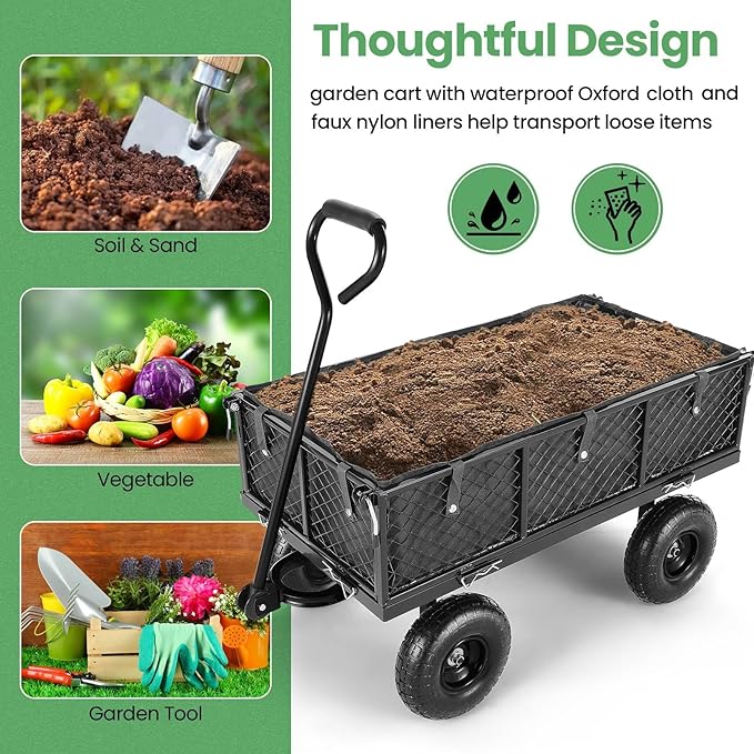 Homdox MAX 880LB Garden Cart, Heavy Duty Garden Wagon, Mesh Foldable Garden Cart - Image 3