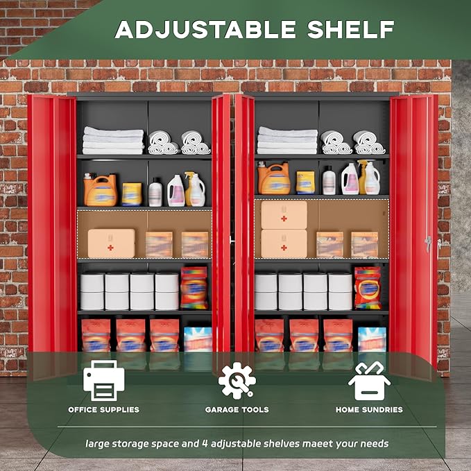 Greenvelly Metal Storage Cabinet, Lockable Steel Cabinet - Image 5